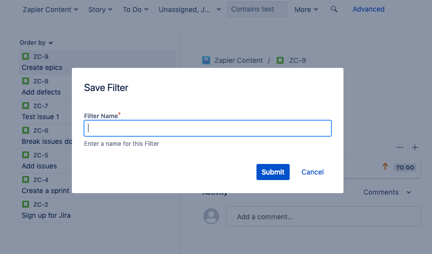 create a filter in Jira