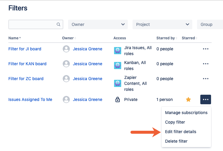 edit Jira filters