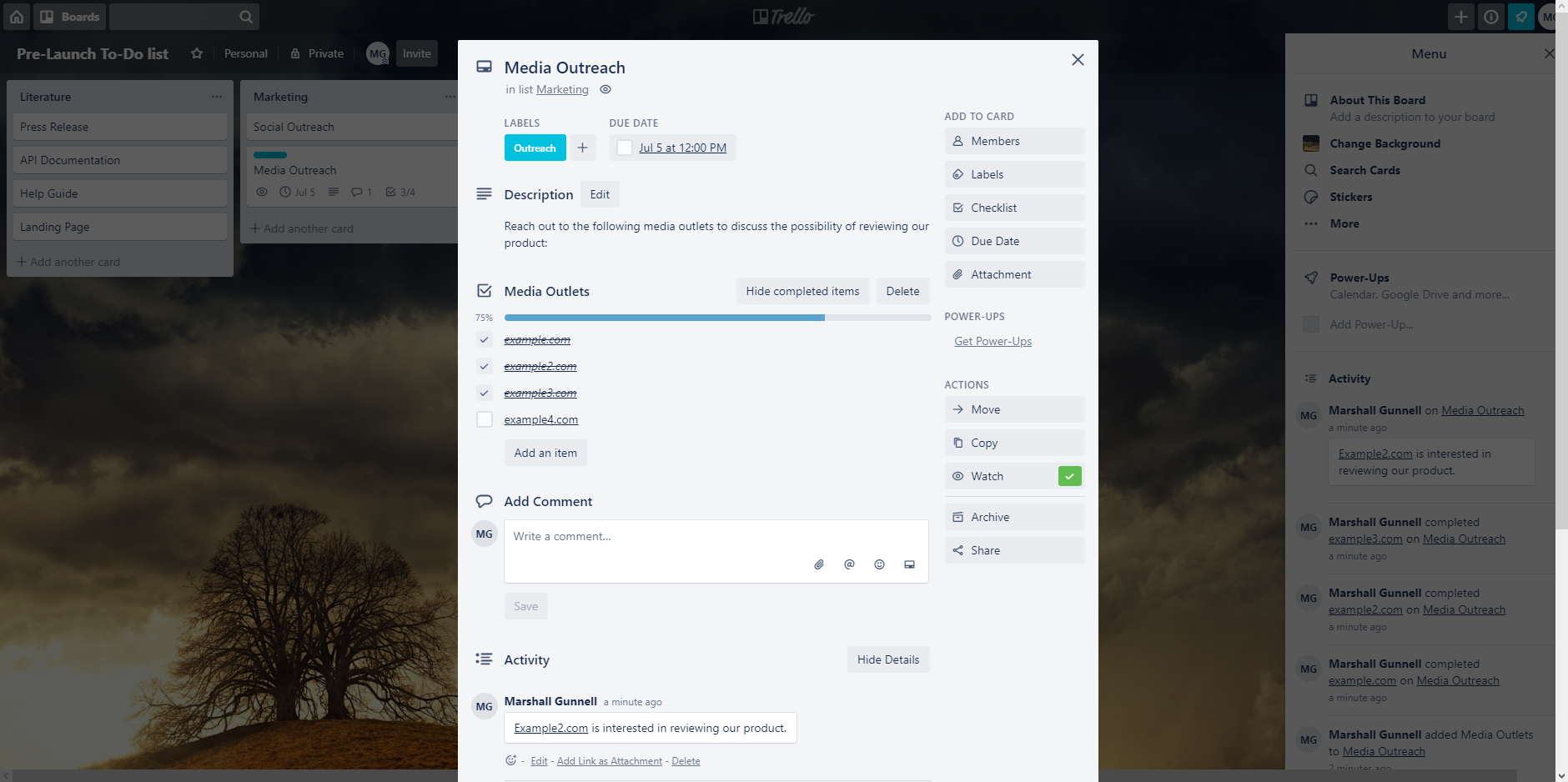 Trello task overlay